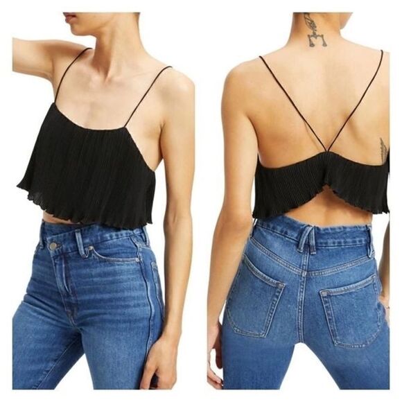 Good American NWT Plissé Crop Top in Black Size XXL - Picture 1 of 11